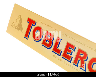 Bar Of Toblerone Milk Chocolate Isolated Against A White Backgorund With NO People And A Clipping Path Stock Photo