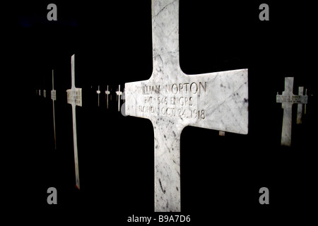 Cross headstones in the American section of the Brookwood Military Cemetery, Woking, England. Digitally altered. Stock Photo