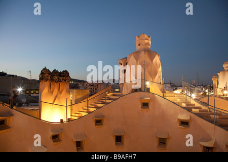 Roof terrace, El Pis de La Pedrera, Casa Mila, Antoni Gaudi, Barcelona Stock Photo