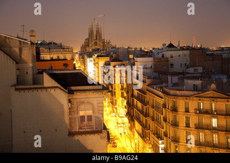 La Sagrada Familia, Roof terrace, El Pis de La Pedrera, Casa Mila, Antoni Gaudi, Barcelona Stock Photo