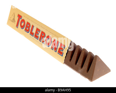 Bar Of Toblerone Milk Chocolate Isolated Against A White Backgorund With NO People And A Clipping Path Stock Photo
