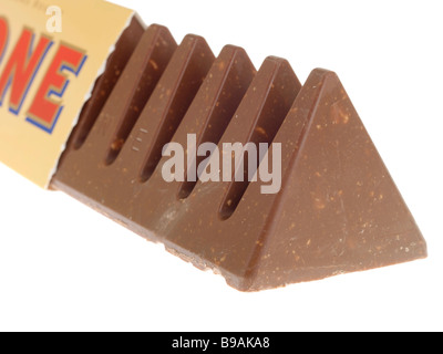 Bar Of Toblerone Milk Chocolate Isolated Against A White Backgorund With NO People And A Clipping Path Stock Photo