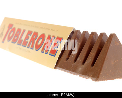 Bar Of Toblerone Milk Chocolate Isolated Against A White Backgorund With NO People And A Clipping Path Stock Photo