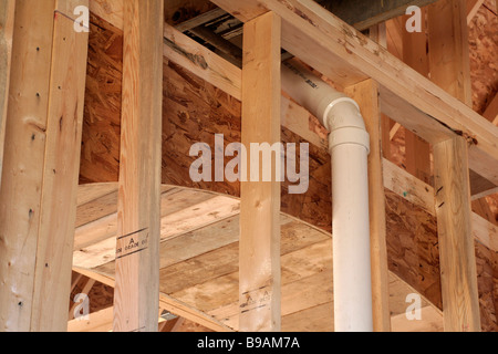 Vent pipe rough plumbing in new construction Stock Photo