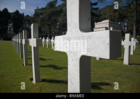 Cross headstones in the American section of the Brookwood Military Cemetery, Woking, England. Stock Photo