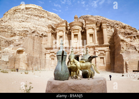 Tourist souvenirs for sale in front of the Monastery, Petra, Jordan, Middle East Stock Photo