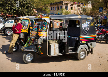 A Tuk Tuk parked in a street, Amber, near Jaipur, Rajasthan, India Stock Photo