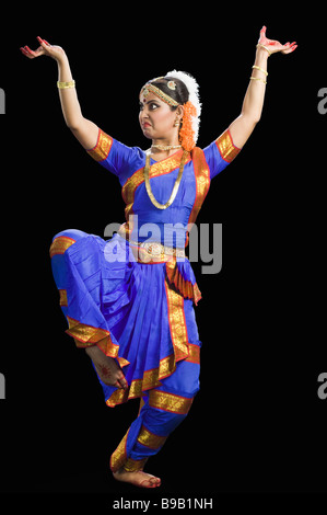 South Indian Woman performing Bharatnatyam the classical dance of India Stock Photo