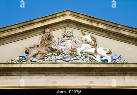 Coat of Arms detail on The Old Custom House converted into modern offices in Newport South Wales UK Stock Photo