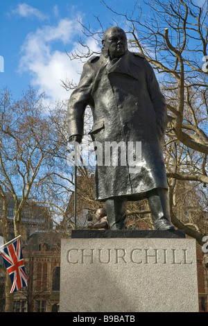 Statue of Sir Winston Churchill at Parliament Square London England UK United Kingdom GB Great Britain British Isles Europe EU Stock Photo