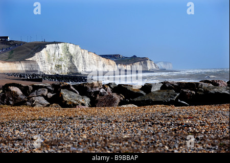 The white cliffs at Saltdean from the undercliff path that runs from Brighton to Saltdean Stock Photo