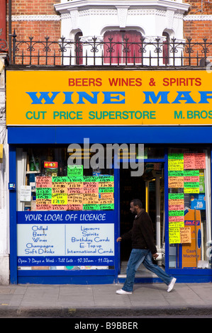 Discounted alcohol in Off Licence shop on Uxbridge Road Shepherds Bush W12 London United Kingdom Stock Photo