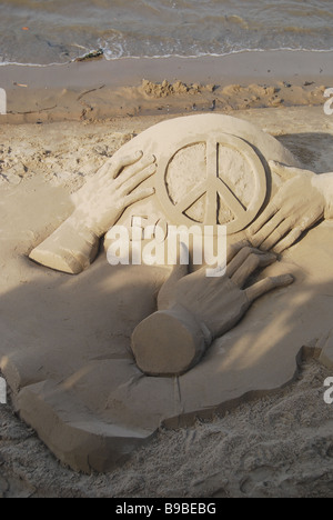 Sand sculpture Embankment London River Thames Stock Photo