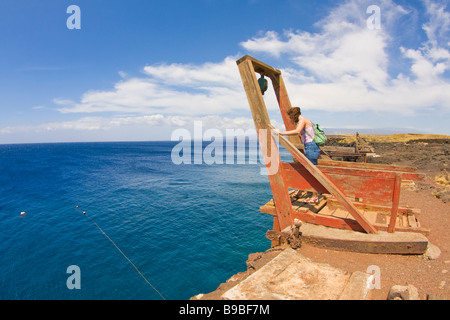 Boat launching structure at South Point - Big Island, Hawaii, USA Stock Photo