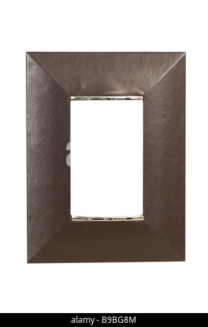 Black leather picture frame cutout on a white background Stock Photo