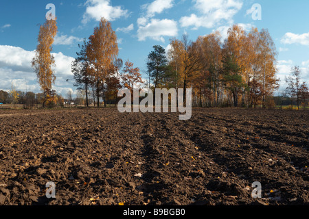 Plowed field, polish farm Poland Stock Photo