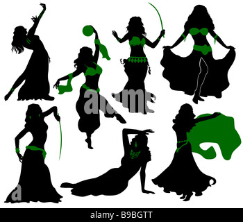 Belly dance. Silhouettes of beauty dancers. Stock Photo