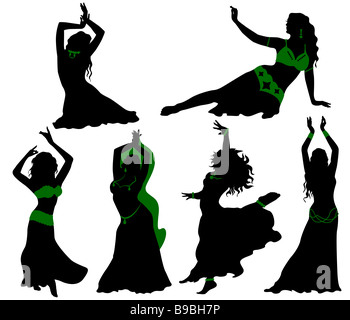 Belly dance. Silhouettes of beauty dancers. Stock Photo