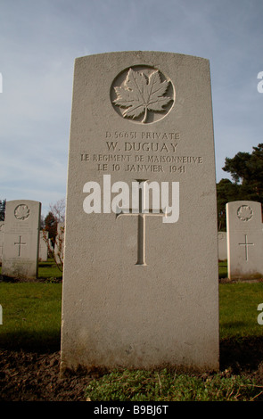 The headstone of a World War II Canadian soldier (Private EJ Hale) in the Brookwood Military Cemetery, Woking. Stock Photo