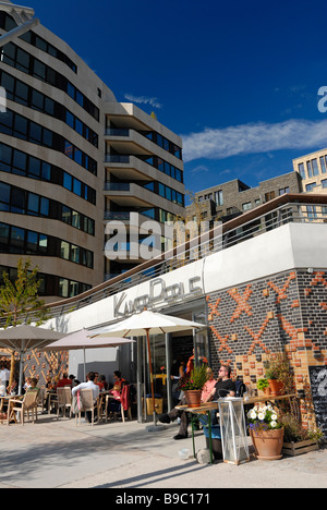 Café Kaiserperle at Dalmannkaipromenade in the harbourcity Hafencity Hamburg, Germany. Stock Photo