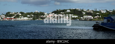 Photostitched panoramic view from Albuoy's Point, Point Pleasant Park, Hamilton, looking out towards Harbour Road, Paget Parish Stock Photo