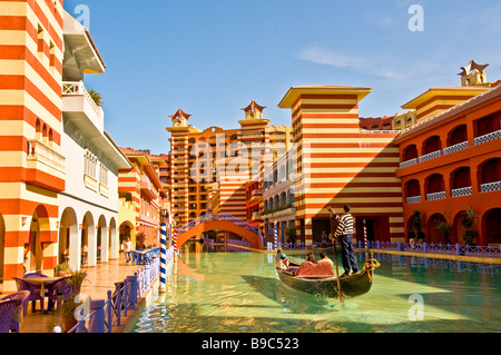 Porto Marina Resort and Spa fantasy hotel venetian canal gondola Egypt Mediterranean North Coast El Alamein Alexandria region Stock Photo