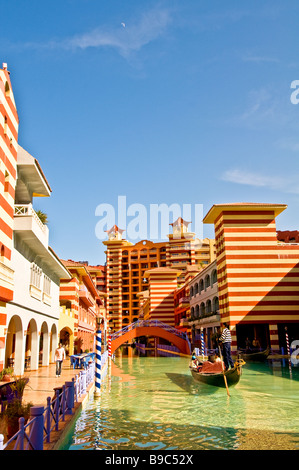 Porto Marina Resort and Spa fantasy hotel venetian canal gondola Egypt Mediterranean North Coast El Alamein Alexandria region Stock Photo