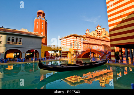 Porto Marina Resort and Spa hotel venetian canal gondola Egypt North Coast El Alamein Alexandria region fantasy resort Stock Photo