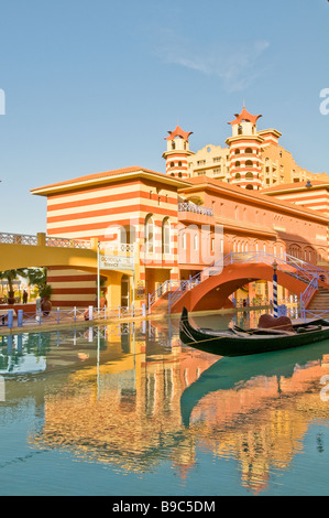 Porto Marina Resort and Spa fantasy hotel venetian canal gondola Egypt Mediterranean North Coast El Alamein Alexandria region Stock Photo