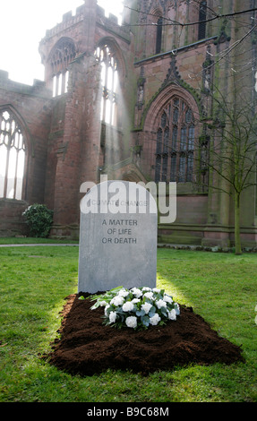 A mock gravestone erected by the Christian Aid charity to symbolize the people killed by the effects of climate change Stock Photo
