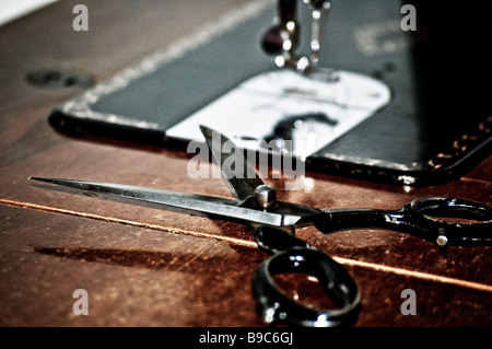 scissors by a sewing machine Stock Photo