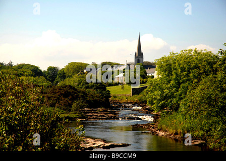 River Easkey with St. Anne's church in background Stock Photo