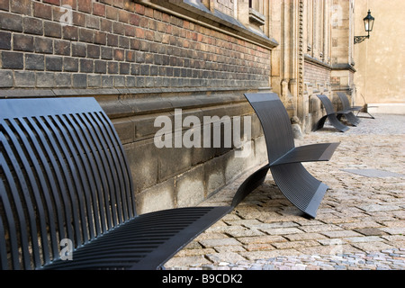 Modern benches on St.George square of Prague Castle, Czech republic. Stock Photo