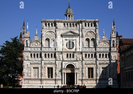 The gothic façade of the Certosa di Pavia, Pavia, Italy Stock Photo