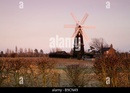 Sibsey Trader wind mill Lincolnshire seen at dusk. Stock Photo