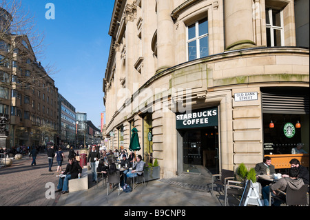 Starbucks Coffee shop on St Ann's Square looking towards New Cathedral Street in the city centre, Manchester, England Stock Photo