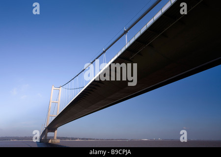 Humber Bridge crossing the river Humber between Kingston upon Hull and Barton upon Humber. Seen from the south. Stock Photo