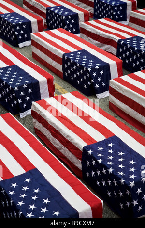 Flag draped coffins Peace March on March 21 2009 Hollywood Boulevard and Vine Hollywood Los Angeles County California USA Stock Photo