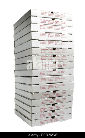 Cardboard pizza boxes stacked in a window of a Franco Manca sourdough ...