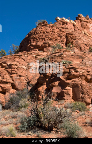 Sedona Red Rocks on a beautiful day with blue skies.  Sedona is a popular tourist destination in Arizona. Stock Photo