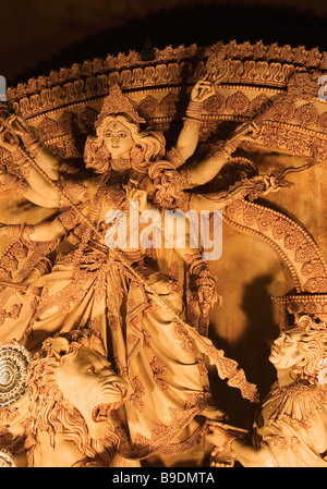 Statue of goddess Durga in a temple, Kolkata, West Bengal, India Stock Photo