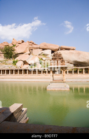 Ruins of a bazaar, Krishna Bazaar, Hampi, Karnataka, India Stock Photo