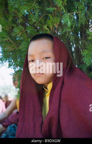 Portrait of a monk thinking, Mahabodhi Temple, Bodhgaya, Gaya, Bihar, India Stock Photo