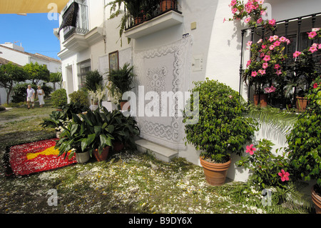 Traditional flower carpets during Corpus Christi celebration Benalmadena Malaga province Andalusia Spain Stock Photo