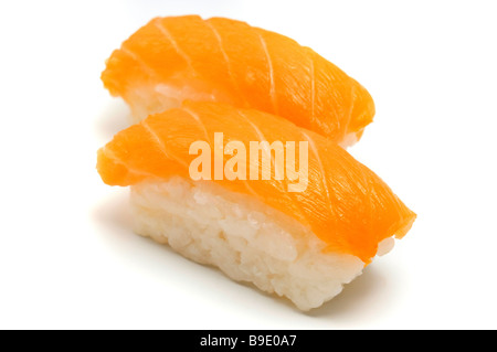 Nigirizushi Salmon on a white background Stock Photo