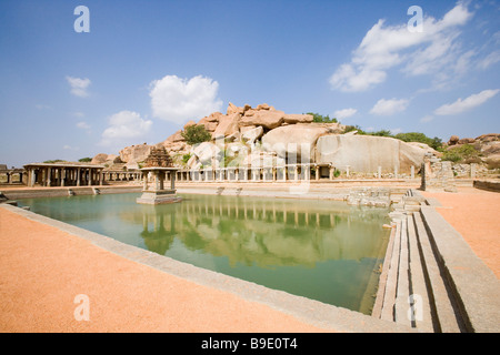 Ruins of a bazaar, Krishna Bazaar, Hampi, Karnataka, India Stock Photo