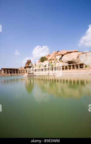 Ruins of a bazaar, Krishna Bazaar, Hampi, Karnataka, India Stock Photo