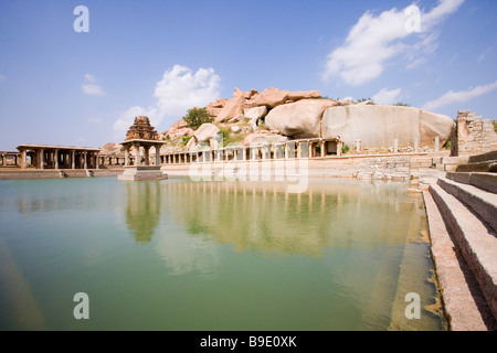 Ruins of a bazaar, Krishna Bazaar, Hampi, Karnataka, India Stock Photo