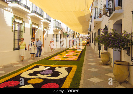 Traditional flower carpets during Corpus Christi celebration Benalmadena Malaga province Andalusia Spain Stock Photo