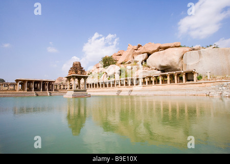 Ruins of a bazaar, Krishna Bazaar, Hampi, Karnataka, India Stock Photo